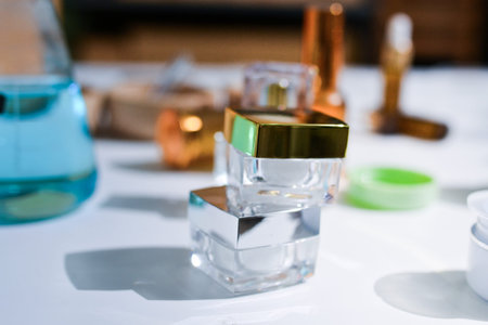 Woman making organic cosmetics with aloe in laboratory