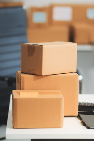 Starting small businesses SME owners female entrepreneurs check online orders to prepare to pack the...