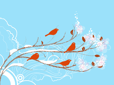 Springtime birds in treeのイラスト素材