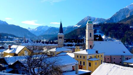 The church of Berchtesgaden with the snow during the winterの写真素材
