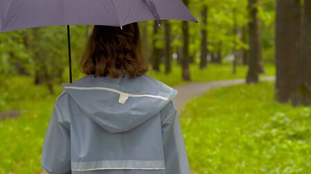 The back of a woman in the nature with an umbrellaの写真素材
