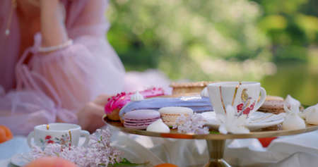 A close-up on colored pastriesの写真素材