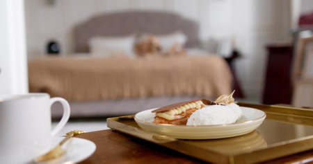 In focus we have dessert in a hotel