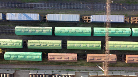 An aerian view of freight trains