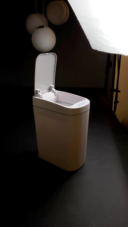 A vertical photo of a trashの写真素材