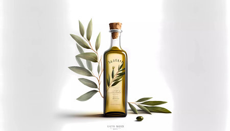 An illustration of an oil olive bottle on a white backgroundの写真素材