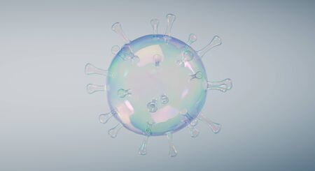 Coronavirus COVID-19 flu bacteria made of soap bubble. Microscopic view of a microbe cell. Some...