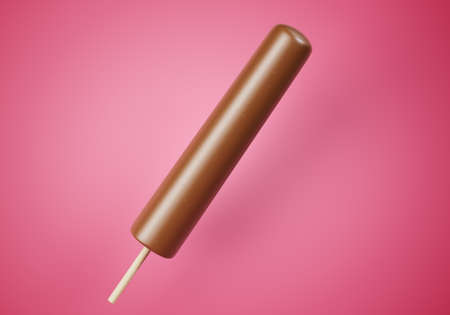 Brown chocolate  ice cream on a colorful pink background. Refreshing summer sweet. Realistic 3D Illustrationの写真素材