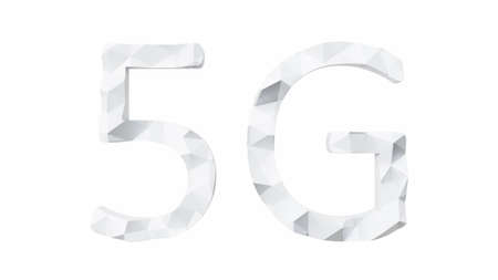 5G internet connection low-poly font on a white background. Abstract 3D illustrationの写真素材