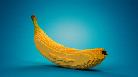 Toy blocks. Banana figure is assembling from toy bricks. 3d render illustrationの写真素材
