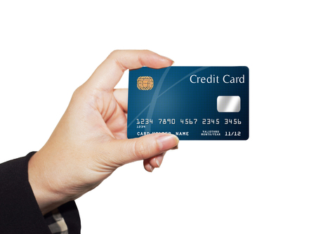 female business hand holding credit cardの写真素材