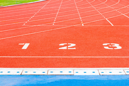Running track numbers one two three in stadium