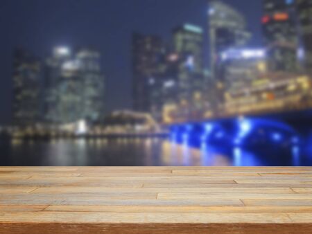 Empty wooden table and cityscape backgroundproduct displayの写真素材