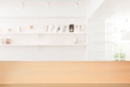 Empty wooden table and modern library background, product displayの写真素材