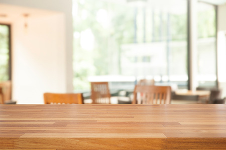 Empty wooden table and modern library background, product display