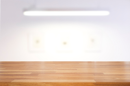 Empty wooden table with living room background , Ready for product montageの写真素材