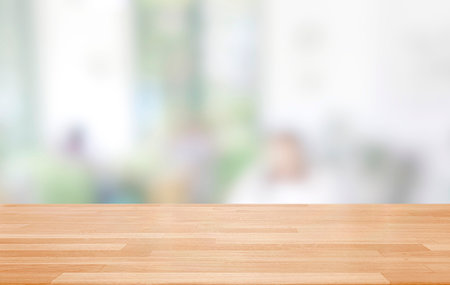 Wood table top on blur background - can be used for display or montage your productsの写真素材