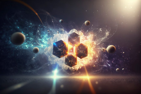 Generative AI Background of Quantum with lighting and black galaxy spaceの素材
