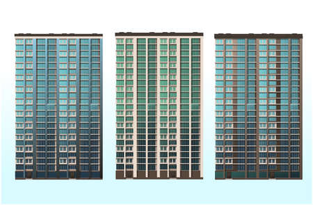 The architecture of the buildings. Office, home, shopping center. Vector graphics
