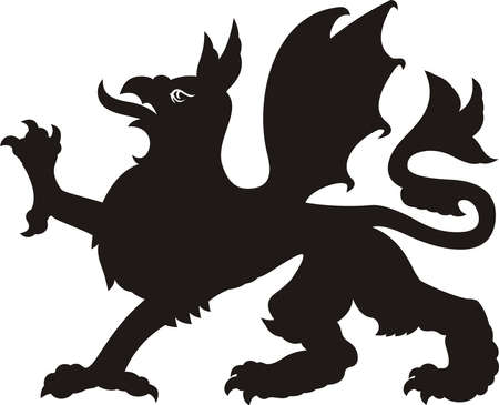 Heraldic dragon tattoo. Dlack / white silhouetteのイラスト素材