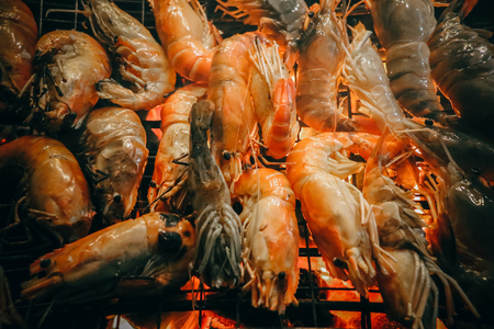 Grilled river shrimps or prawns, Thai foodの写真素材