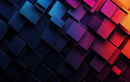 An Abstract background with multicolored squares in vibrant hues, creating dynamic and modern visual effect. Perfect for digital design and creative projectsの素材