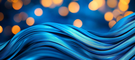 An Abstract blue background with blurred waves and soft light bokeh creates serene and calming atmosphere. flowing lines evoke sense of movement and tranquilityの素材