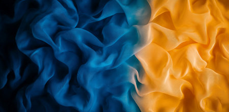 A Soft blue and yellow fabric waves create abstract gradient background, evoking sense of calm and creativity. flowing textures blend harmoniously, perfect for design projectsの素材