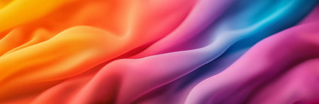A Vibrant rainbow colored fabric with smooth, flowing texture and blurred edges creates stunning visual effect. Perfect for backgrounds or artistic designsの素材