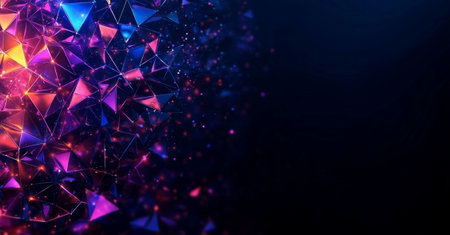 An Abstract background with glowing blue and purple triangular shapes, creating vibrant and dynamic visual effect. interplay of light and color evokes sense of depth and energyの素材