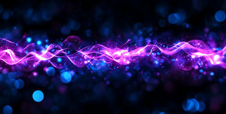 A Vibrant abstract background featuring gradient of purple and blue waves, creating dynamic and energetic visual effect. Perfect for digital art and design projectsの素材
