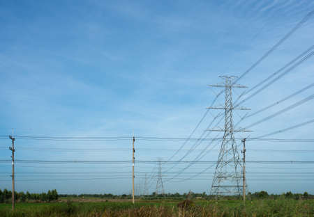 Powerline network connection in rural area.の写真素材