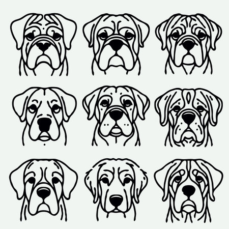 Set of hand drawn vector portraits of dogs. Isolated on white background. Set of dog heads. Vector illustration. Can be used as a logo black and white pet line art patternのイラスト素材
