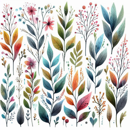 Seamless pattern with meadow herbs. Watercolor illustration. Watercolor drawing of a bouquet of wild flowers. Watercolor autumn seamless pattern with dry herbs, flowers and plants.の素材