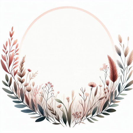 Wedding invitation card template, flowers and leaves. Floral frame. Greeting card with roses. Watercolor floral pattern. Elegant background. Vintage Hand painted illustration.の素材