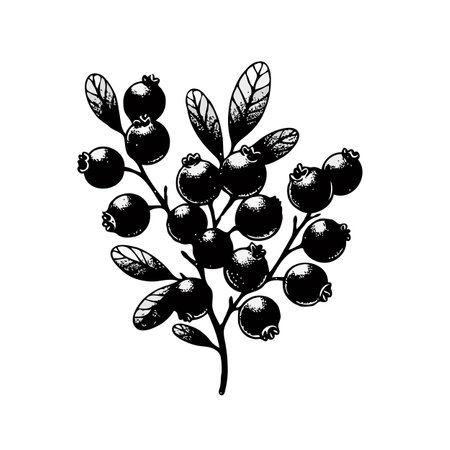 Hand drawn black and white berries isolated on white background. Vector illustration.のイラスト素材