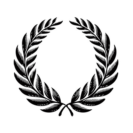 Laurel wreath. Black and white vector illustration. Isolated on white background.のイラスト素材