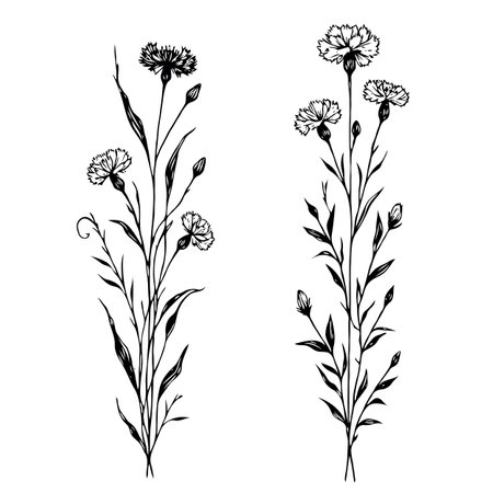 Set of hand drawn cornflowers. Vector illustration for your designのイラスト素材