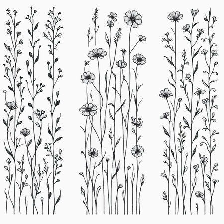 Set of hand drawn wildflowers. Vector illustration for your designのイラスト素材
