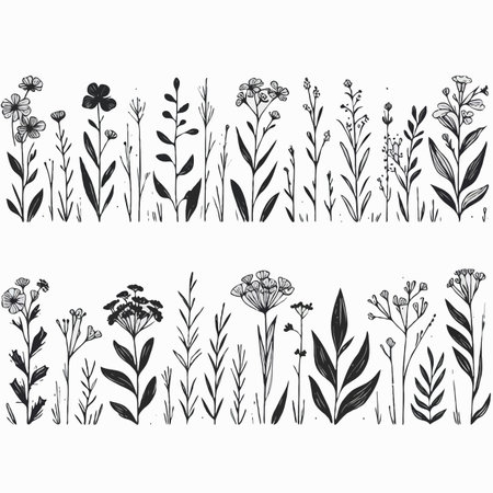Set of hand drawn wildflowers. Vector illustration in sketch style.のイラスト素材