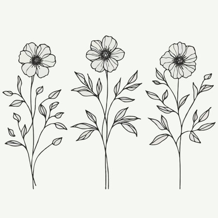 Set of hand drawn flowers. Vector illustration. Isolated on white background.のイラスト素材