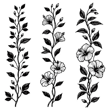 Set of hand drawn hibiscus flowers. Vector illustration.のイラスト素材
