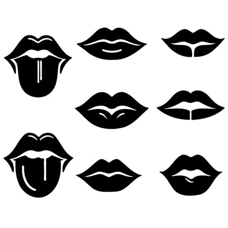 Set of black lips icons on a white background. Vector illustration.のイラスト素材