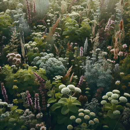Colorful flowers in the garden. Vintage style toned picture.の素材
