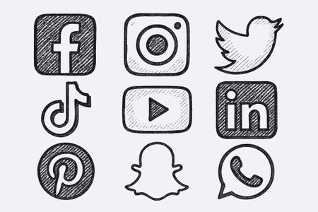Set of icons for social media. Vector illustration in sketch style.のイラスト素材