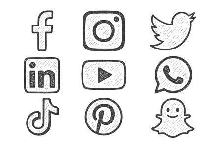 Set of black and white icons for social networks. Vector illustration.のイラスト素材