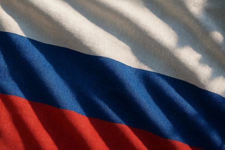 Closeup of Russian flag, square image with selective focus.の素材