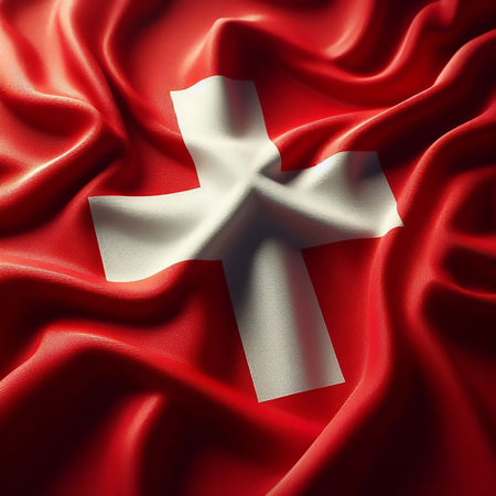 Switzerland flag waving in the wind. Digitally created.の素材