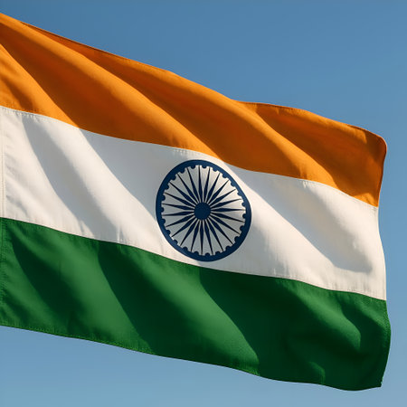 India flag waving in the wind against blue sky. 3d renderingの素材
