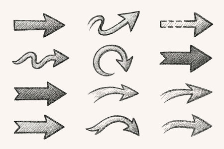 Hand drawn doodle arrows. Vector illustration. Isolated on white background.のイラスト素材